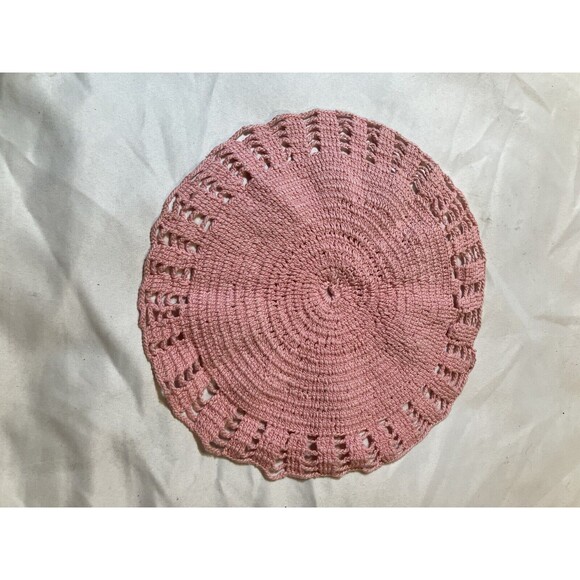 Vintage Lot-2 Crocheted Doilies Scalloped Round Yellow & Pink 10" Grandma Core - Picture 5 of 7